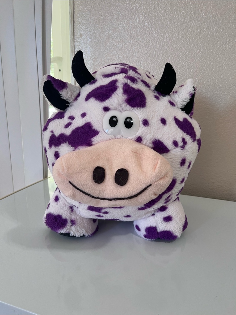 Purple and White Spotted Cow Plush Stuffed Animal Toy  15”x15”